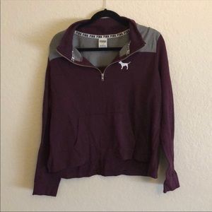 High low purple gray half zip up